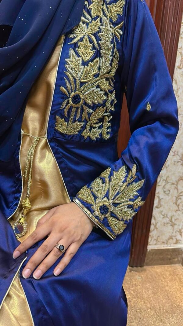 Blue Silk Gown With tilla embroidary - Image 2