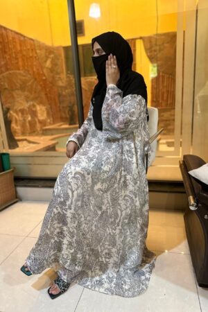 Printed abaya white / black xaa 04 size:56