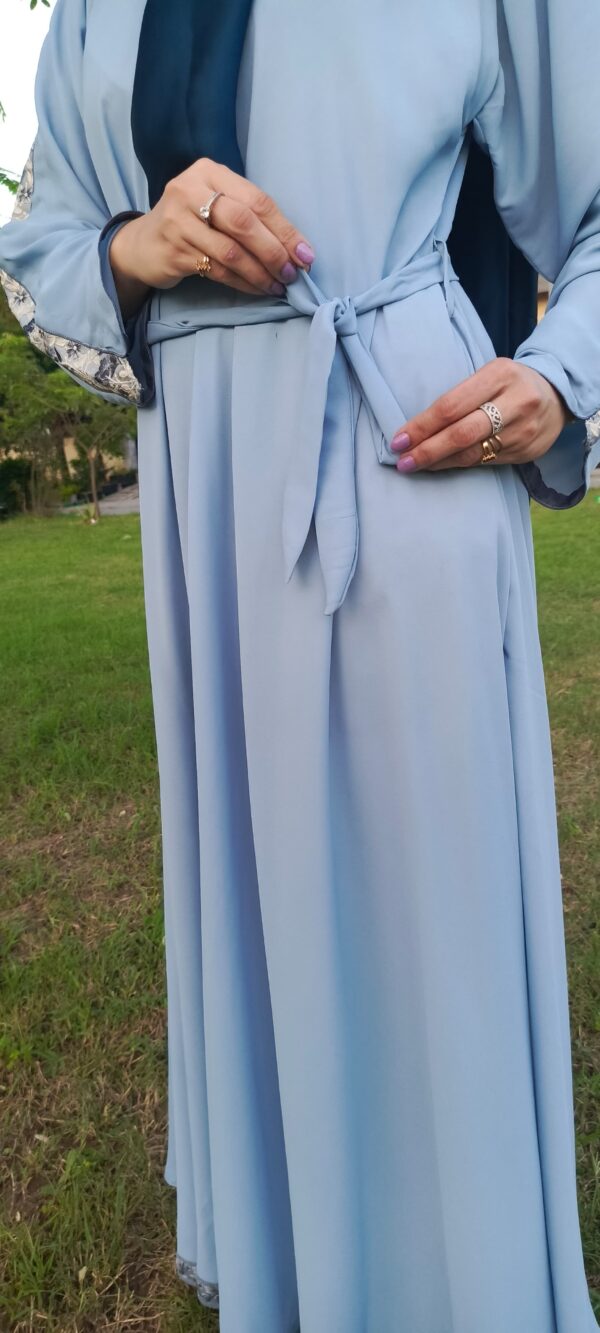 light blue abaya with delicate floral lace size:56