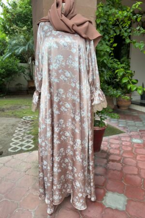 dusty pink printed silk abaya