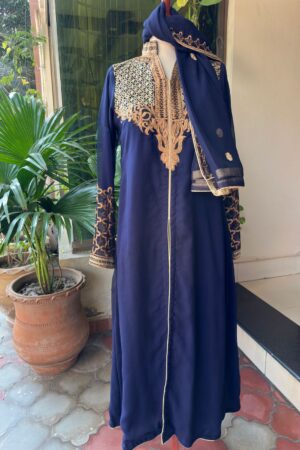 Elegant Navy Blue Embroidered Abaya