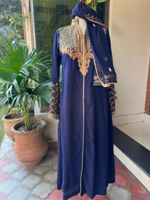 Elegant Navy Blue Embroidered Abaya