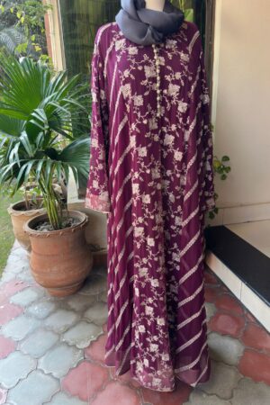 Burgandy Floral Embroidry Abaya