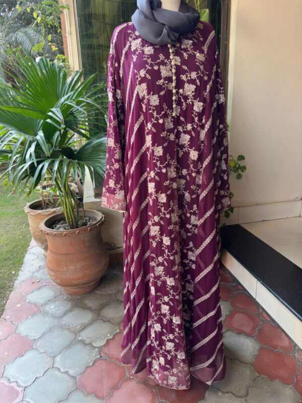 Burgandy Floral Embroidry Abaya