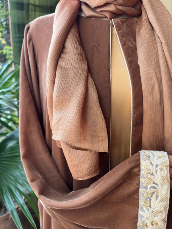 Luxurious Camel Velvet Gown /matching inner availble - Image 2