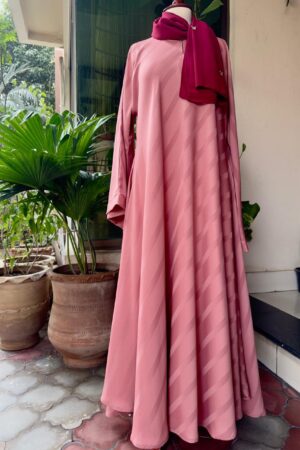 blush pink a line abaya with diagonal self lines