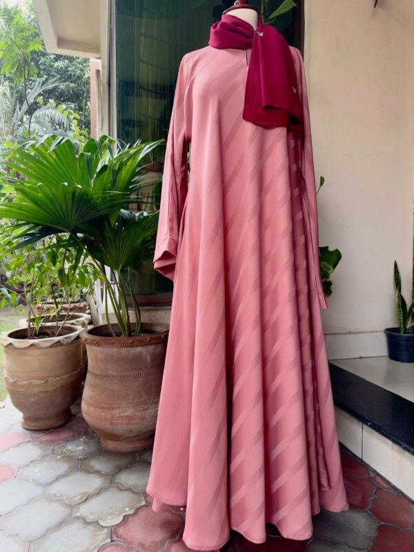 blush pink a line abaya with diagonal self lines