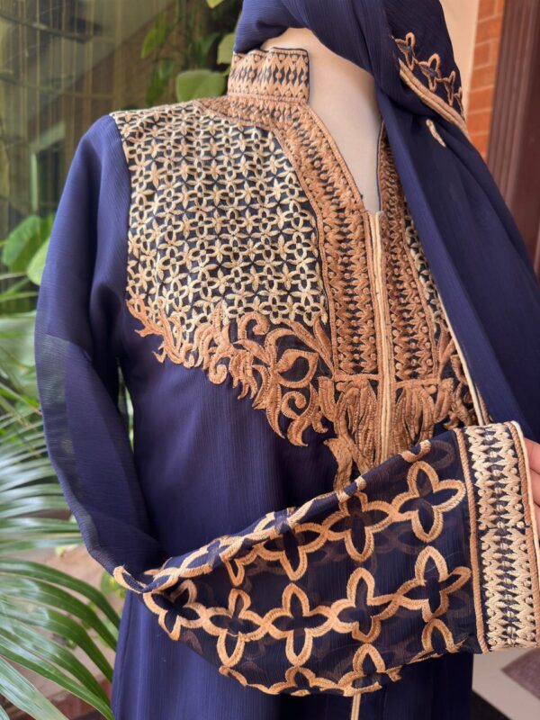 Elegant Navy Blue Embroidered Abaya - Image 4