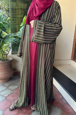 Elegant Striped Open Abaya with Matching Inner Dress