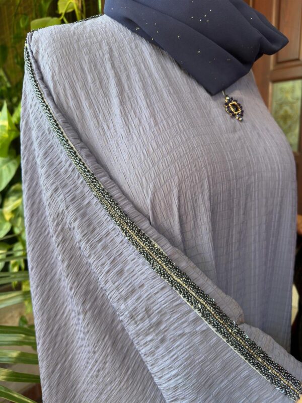 cool grey crape with lace kaftan - Image 2