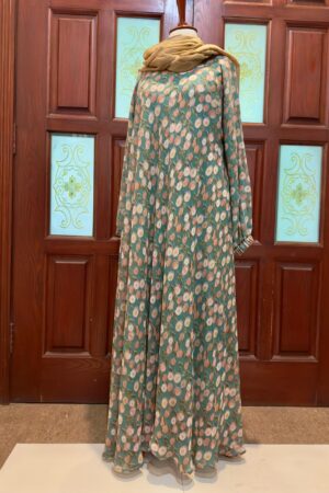 printed green a line abaya lastic sleeve
