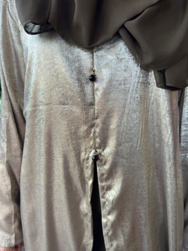 Elegant Metallic half Open slit Abaya with Coordinating Trouser. - Image 3
