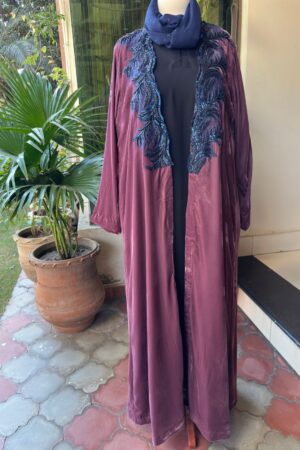 Grape velvet with dark blue lace