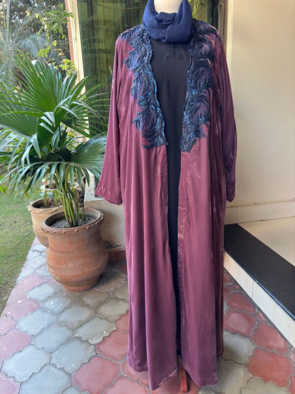 Grape velvet with dark blue lace