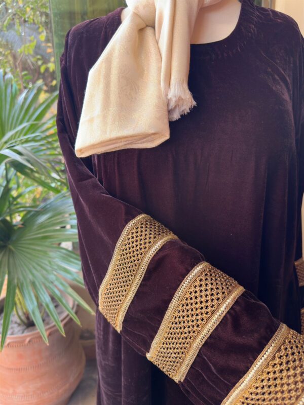 dark brown velvet with golden lace on sleeve - Image 2