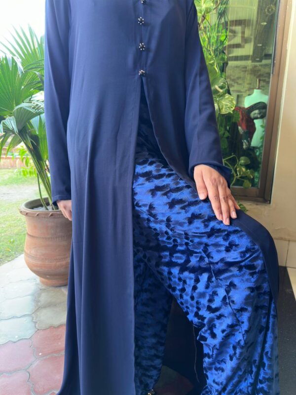 Luxurious velvet pajam with navy blue georgette gown - Image 3