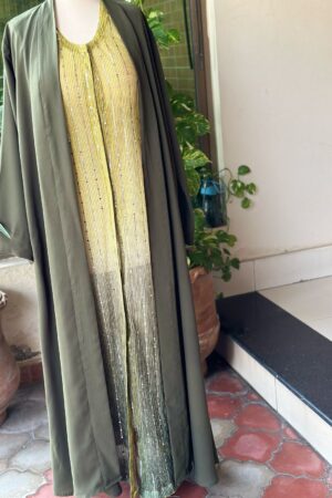 Olive Green Abaya with Embellished Inner Gown