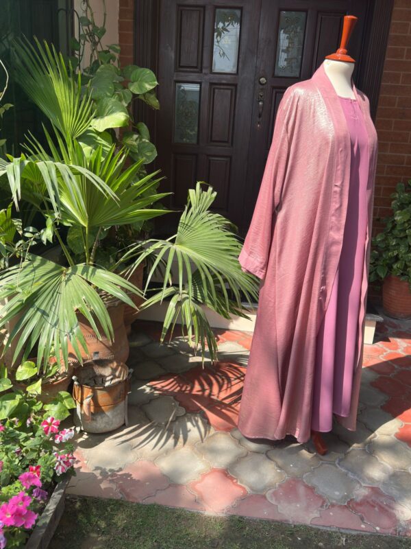 Elegant Rose Gold Abaya –shimmering gown + georgette inner - Image 2