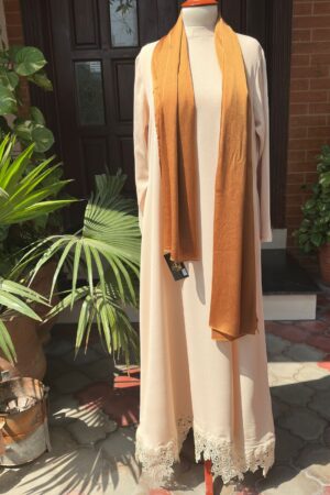 elegant peach abaya with lace detailing