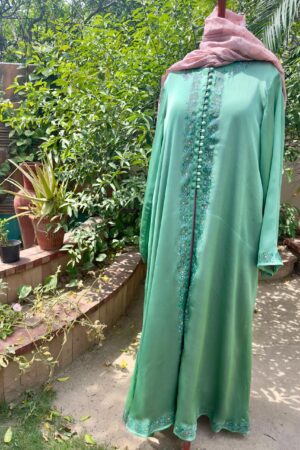 grape green block print gown